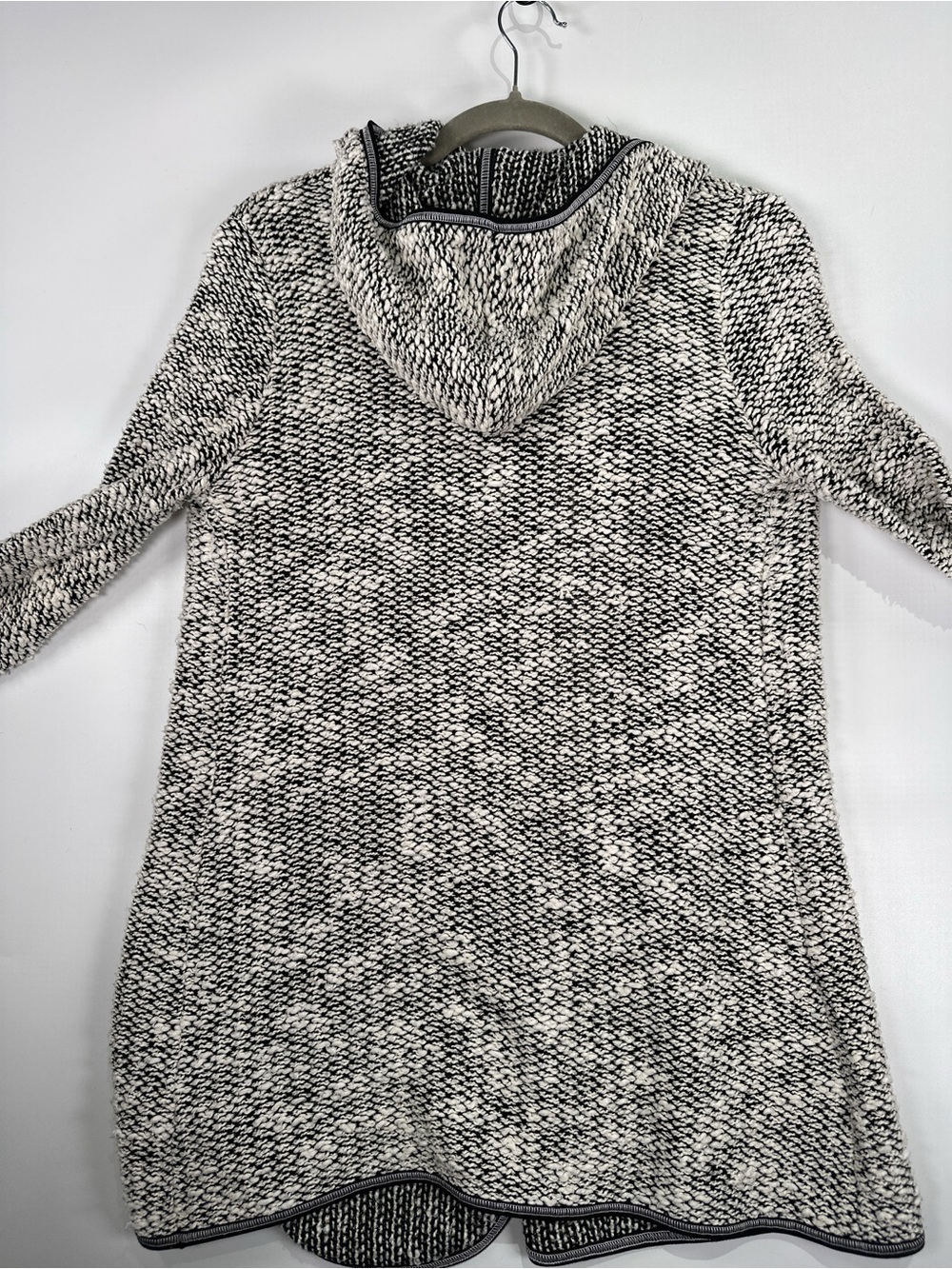 Kollontai Hooded Cardigan Knit Open Front Marled Black White XS - Picture 5 of 11